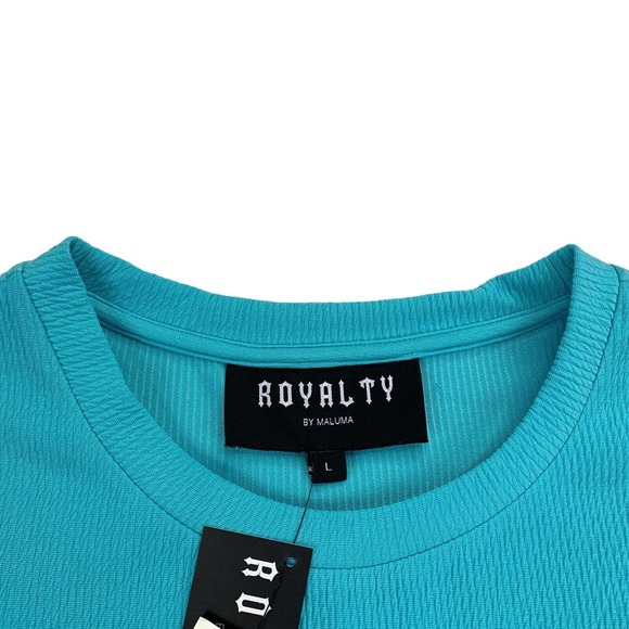 Royalty by Maluma Mens Textured Ottoman Stripe Short Sleeve T-Shirt Turquoise L - Picture 3 of 5